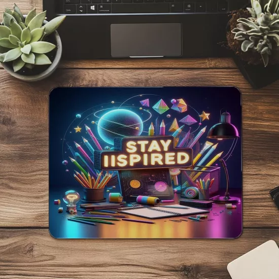 Stay Inspired Yazılı Renkli Mousepad - 19x23 cm 2 mm Dikdörtgen İthal Baskılı Mouse Pad
