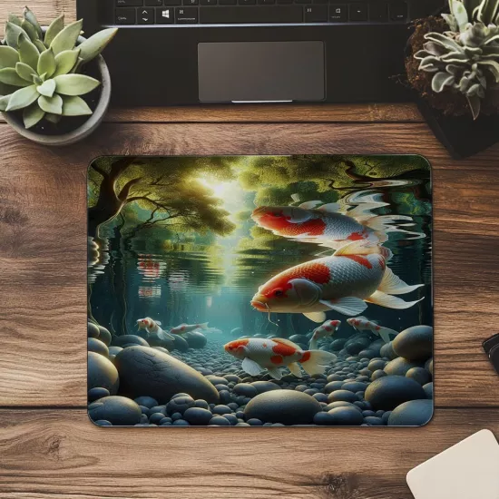 Taşlarla Dolmuş Göl Üzeri Balık Mouse Pad - 19x23 cm 2 mm Dikdörtgen İthal Baskılı Mouse Pad