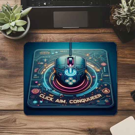Click Aim Conquer Yazılı Gamer Mousepad - 19x23 cm 2 mm Dikdörtgen İthal Baskılı Mouse Pad