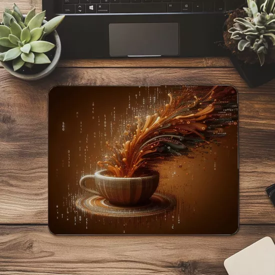 Akışkan Kod Hattı ve Kahve Damlası Mousepad - 19x23 cm 2 mm Dikdörtgen İthal Baskılı Mouse Pad