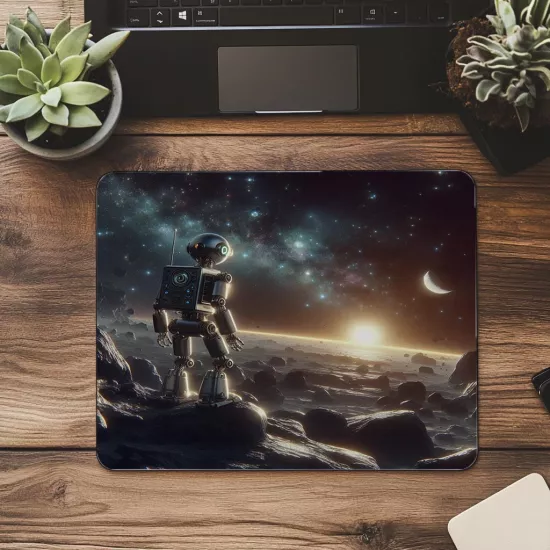 Parlayan Metalik Robot Figürü Mousepad - 19x23 cm 2 mm Dikdörtgen İthal Baskılı Mouse Pad
