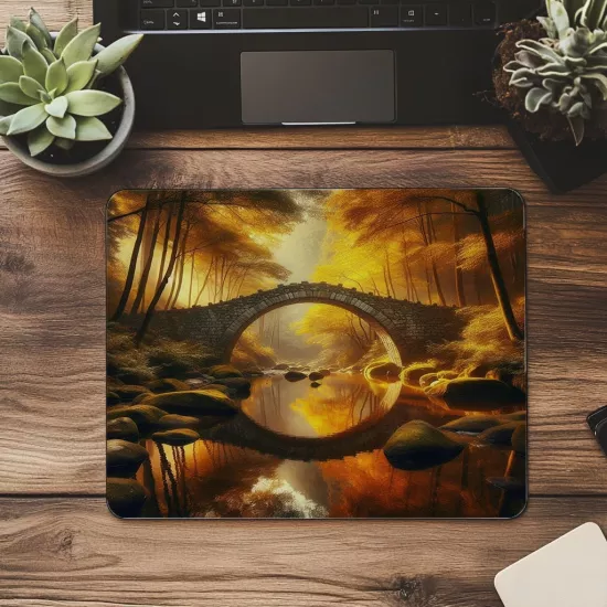 Sarı Yapraklı Huzur Dolu Köprü Mouse Pad - 19x23 cm 2 mm Dikdörtgen İthal Baskılı Mouse Pad
