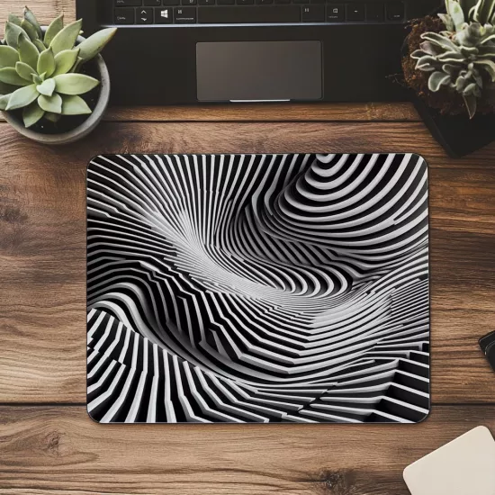 Siyah Beyaz Zigzaglı Geometrik Mousepad - 19x23 cm 2 mm Dikdörtgen İthal Baskılı Mouse Pad