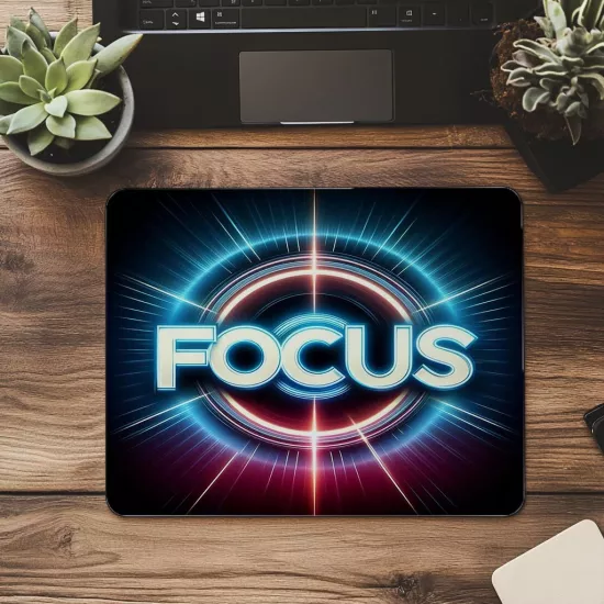 Odaklan Sloganlı Işıklı Mouse Pad Tasarımı - 19x23 cm 2 mm Dikdörtgen İthal Baskılı Mouse Pad