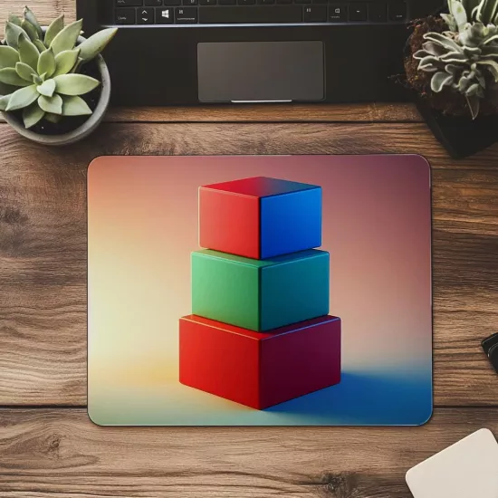 Üç Renkli Bloklarla Geometrik Mousepad - 19x23 cm 2 mm Dikdörtgen İthal Baskılı Mouse Pad