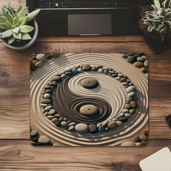 Yin Yang Zen Bahçesi Mousepad Tasarımı - 19x23 cm 2 mm Dikdörtgen İthal Baskılı Mouse Pad