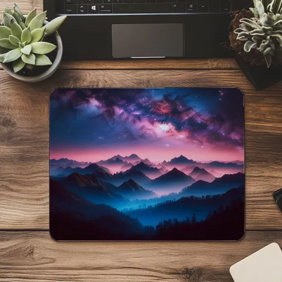 Yıldızlı Gökyüzü ve Dağlar Mousepad - 19x23 cm 2 mm Dikdörtgen İthal Baskılı Mouse Pad