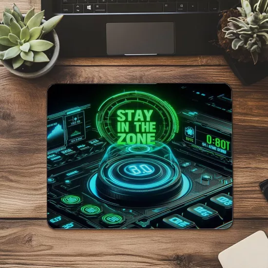 Neon Hologramlı Stay in the Zone Mouse Pad - 19x23 cm 2 mm Dikdörtgen İthal Baskılı Mouse Pad