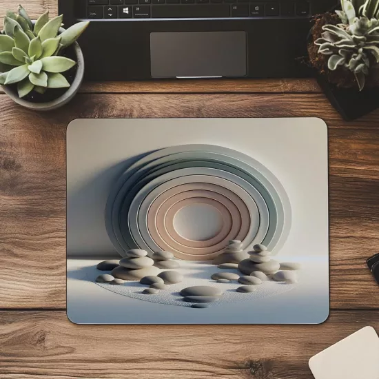 Yuvarlak Desenli Taş Bahçesi Mouse Pad - 19x23 cm 2 mm Dikdörtgen İthal Baskılı Mouse Pad