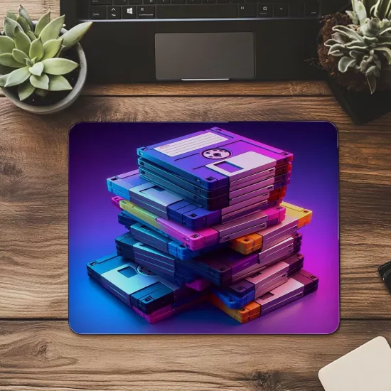 Glowing Label’lı Disket Mouse Pad Tasarımı - 19x23 cm 2 mm Dikdörtgen İthal Baskılı Mouse Pad