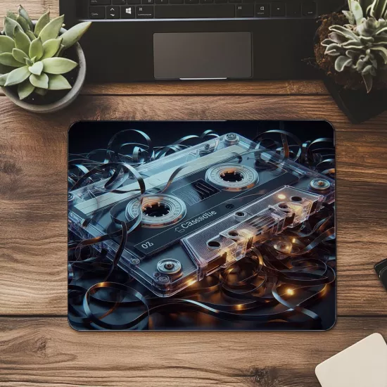 Retro Ribbon Efektli Kaset Mouse Pad - 19x23 cm 2 mm Dikdörtgen İthal Baskılı Mouse Pad