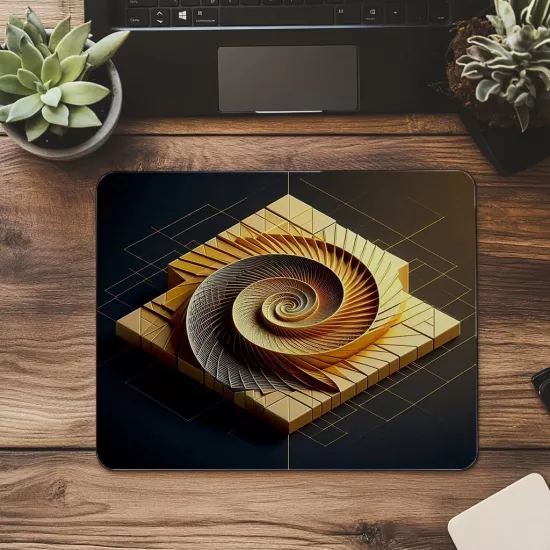 Altın Spiral ve Bloklu Minimalist Mousepad - 19x23 cm 2 mm Dikdörtgen İthal Baskılı Mouse Pad