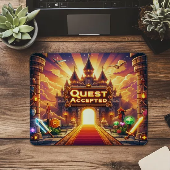 Quest Accepted Yazılı Fantastik Mousepad - 19x23 cm 2 mm Dikdörtgen İthal Baskılı Mouse Pad