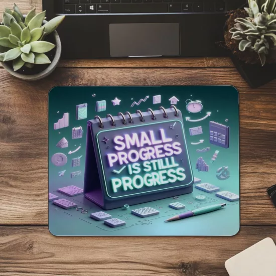 Küçük İlerlemeler Sloganlı Mousepad – 3D Renkli - 19x23 cm 2 mm Dikdörtgen İthal Baskılı Mouse Pad