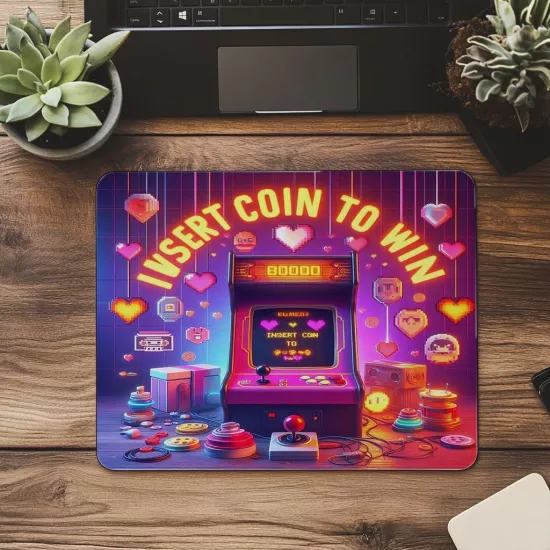 90’lar Oyun Kültürü Mousepad – Insert Coin - 19x23 cm 2 mm Dikdörtgen İthal Baskılı Mouse Pad