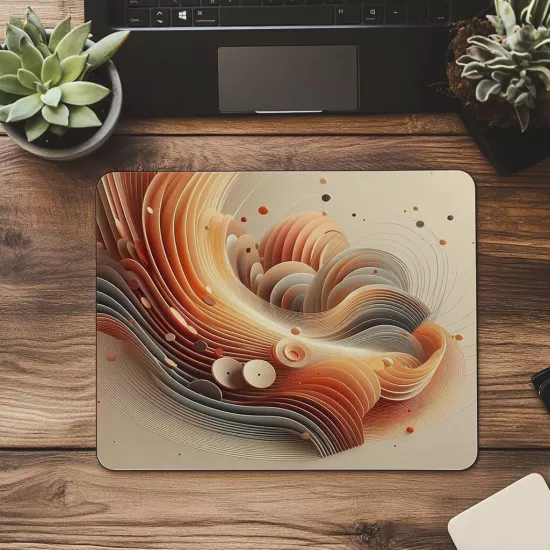 Turuncu ve Bej Oval Dalgalı Mousepad - 19x23 cm 2 mm Dikdörtgen İthal Baskılı Mouse Pad