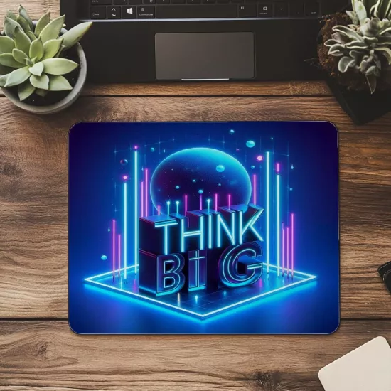 Mavi Işıklarla Think Big 3D Mouse Pad - 19x23 cm 2 mm Dikdörtgen İthal Baskılı Mouse Pad