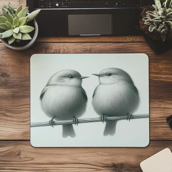 Kuş Severler İçin Sade El Çizimi Mousepad - 19x23 cm 2 mm Dikdörtgen İthal Baskılı Mouse Pad