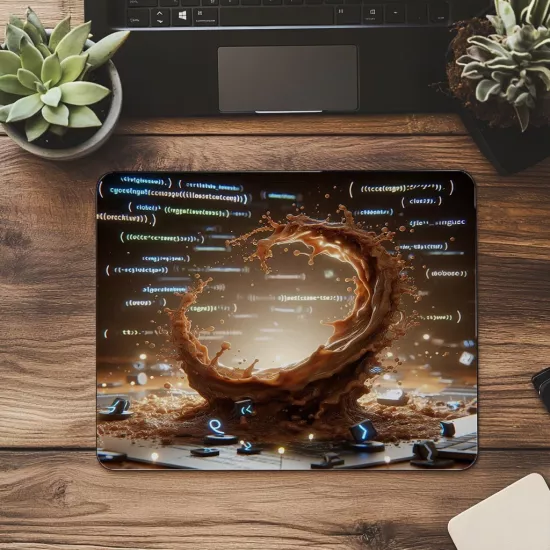 Orta Havadaki Kahve Splash + Kod Mousepad - 19x23 cm 2 mm Dikdörtgen İthal Baskılı Mouse Pad
