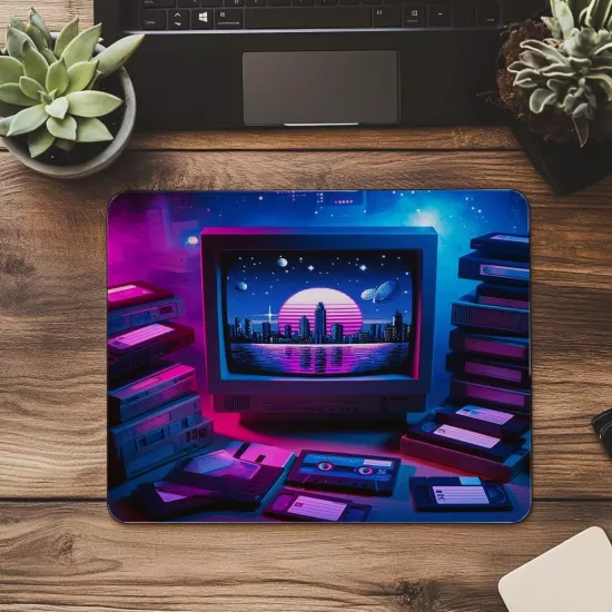 80’ler Bilgisayarı Temalı Neon Mouse Pad - 19x23 cm 2 mm Dikdörtgen İthal Baskılı Mouse Pad