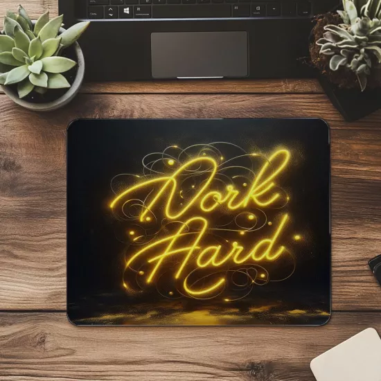 Motivasyon Işığıyla Work Hard Mouse Pad - 19x23 cm 2 mm Dikdörtgen İthal Baskılı Mouse Pad