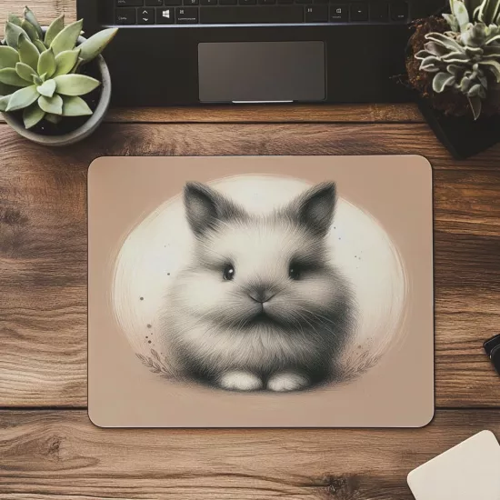 Fluffy Bunny Tasarımlı Sade Mouse Pad - 19x23 cm 2 mm Dikdörtgen İthal Baskılı Mouse Pad