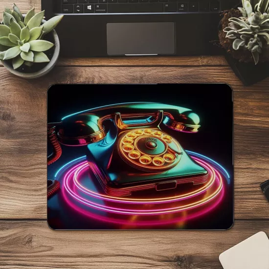 Kablolu Eski Telefon Mouse Pad – Parlak Görünüm - 19x23 cm 2 mm Dikdörtgen İthal Baskılı Mouse Pad