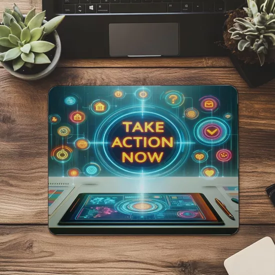 Karar Anı Tasarımı – Take Action Now Mousepad - 19x23 cm 2 mm Dikdörtgen İthal Baskılı Mouse Pad