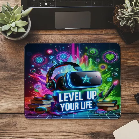 Level Up Your Life Yazılı Enerjik Mousepad - 19x23 cm 2 mm Dikdörtgen İthal Baskılı Mouse Pad