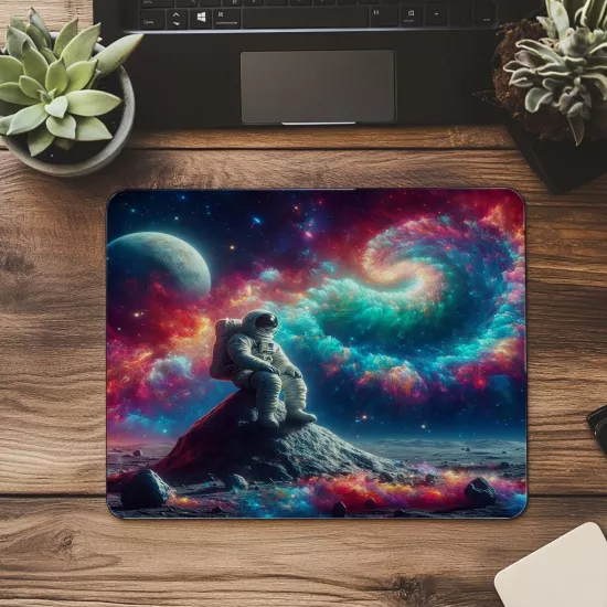 Spiral Galaksiye Bakan Figür Mouse Pad - 19x23 cm 2 mm Dikdörtgen İthal Baskılı Mouse Pad
