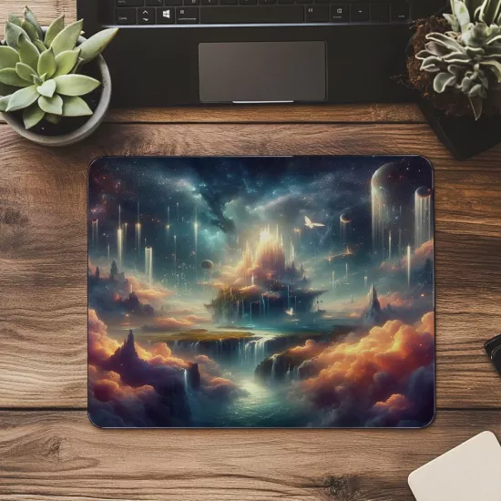 Sürrealist Uzay Adası Tasarımı Mouse Pad - 19x23 cm 2 mm Dikdörtgen İthal Baskılı Mouse Pad