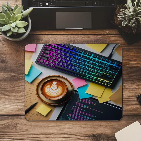 Yazılımcı Çalışma Alanı Mousepad – Üstten Bakış - 19x23 cm 2 mm Dikdörtgen İthal Baskılı Mouse Pad