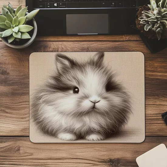 Krem Zemin Üzerine El Çizimi Tavşan Mousepad - 19x23 cm 2 mm Dikdörtgen İthal Baskılı Mouse Pad