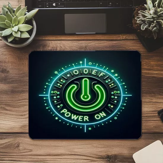 Power ON Yazılı Neon Tuşlu Mousepad - 19x23 cm 2 mm Dikdörtgen İthal Baskılı Mouse Pad
