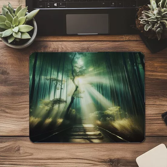 Işık Geçiren Bambu Ormanı Mousepad - 19x23 cm 2 mm Dikdörtgen İthal Baskılı Mouse Pad