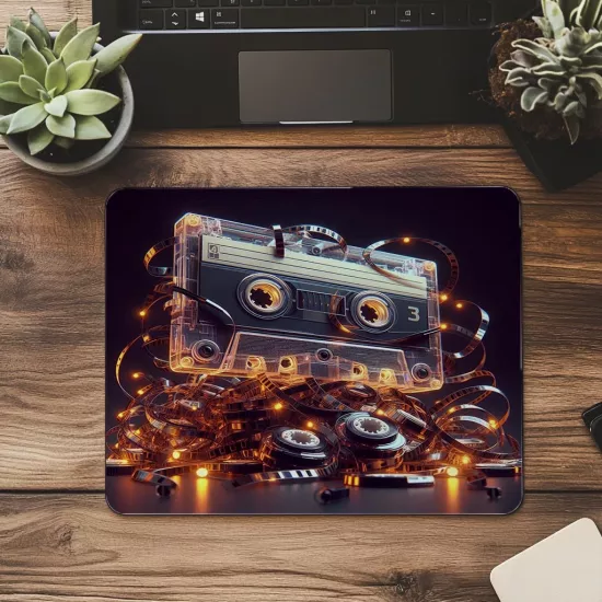 Karışmış Kaset Şeridi Temalı Mousepad - 19x23 cm 2 mm Dikdörtgen İthal Baskılı Mouse Pad