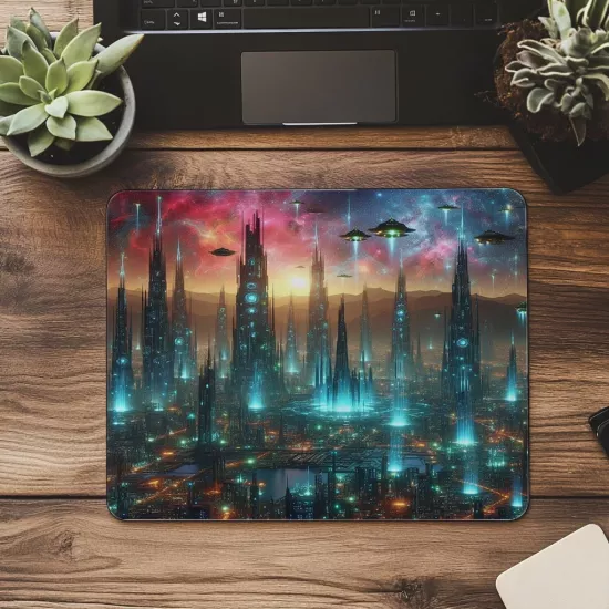 Gökyüzünde Parlayan Gece Şehri Mousepad - 19x23 cm 2 mm Dikdörtgen İthal Baskılı Mouse Pad