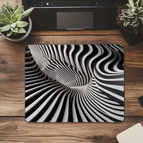 Monokrom Modern Stil Çizgili Mousepad - 19x23 cm 2 mm Dikdörtgen İthal Baskılı Mouse Pad