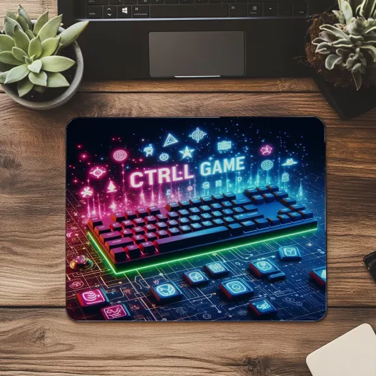 CTRL the Game Yazılı RGB Klavye Mousepad - 19x23 cm 2 mm Dikdörtgen İthal Baskılı Mouse Pad