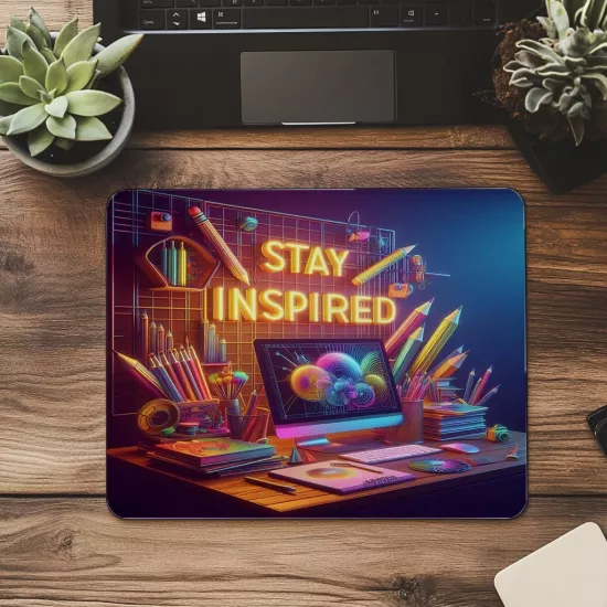 Sanat ve İlham Temalı Mousepad – Stay Inspired - 19x23 cm 2 mm Dikdörtgen İthal Baskılı Mouse Pad