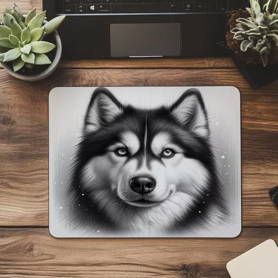 Soğuk Bakışlı Detaylı Husky Portresi - 19x23 cm 2 mm Dikdörtgen İthal Baskılı Mouse Pad
