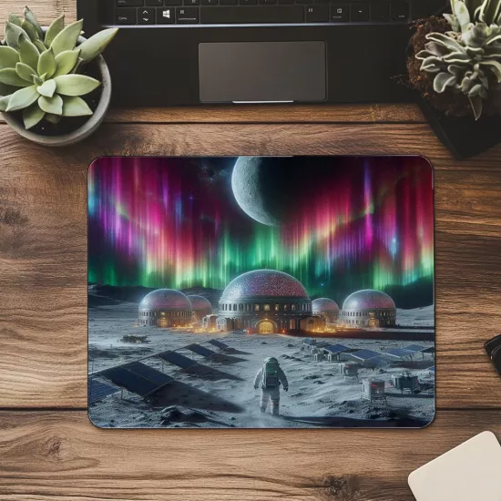 Gece Yürüyüşlü Ay Üssü Mouse Pad - 19x23 cm 2 mm Dikdörtgen İthal Baskılı Mouse Pad