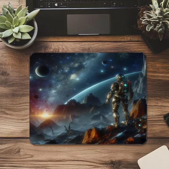 Asteroit Üzerindeki Robot Mousepad - 19x23 cm 2 mm Dikdörtgen İthal Baskılı Mouse Pad