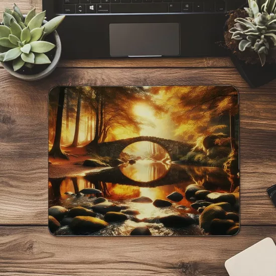 Doğal Yansımalı Dere & Köprü Mousepad - 19x23 cm 2 mm Dikdörtgen İthal Baskılı Mouse Pad