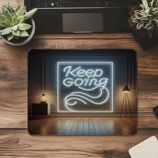 Keep Going Yazılı Işıklı İzli Neon Mousepad - 19x23 cm 2 mm Dikdörtgen İthal Baskılı Mouse Pad