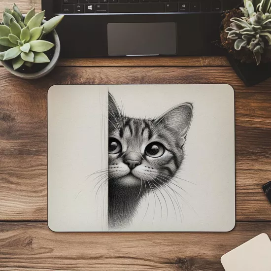 Beyaz Zemin Üzerine El Çizimi Kedi Mousepad - 19x23 cm 2 mm Dikdörtgen İthal Baskılı Mouse Pad