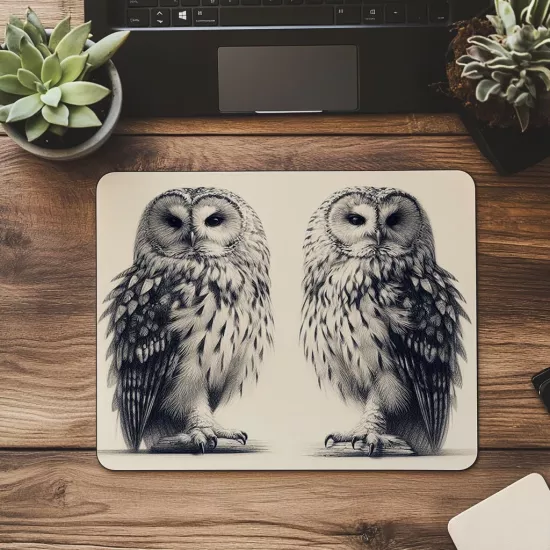 3D Kalemle Çizilmiş Tüylü Baykuş Mouse Pad - 19x23 cm 2 mm Dikdörtgen İthal Baskılı Mouse Pad
