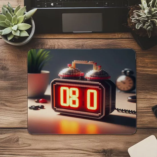 LED Sayılı Alarm Saati Mousepad – Kırmızı Işık - 19x23 cm 2 mm Dikdörtgen İthal Baskılı Mouse Pad