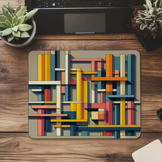 Birincil Renklerde Çizgisel Geometrik Mousepad - 19x23 cm 2 mm Dikdörtgen İthal Baskılı Mouse Pad