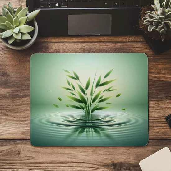 Hafif Dalgacıklı Su & Bambu Tasarımı Mousepad - 19x23 cm 2 mm Dikdörtgen İthal Baskılı Mouse Pad